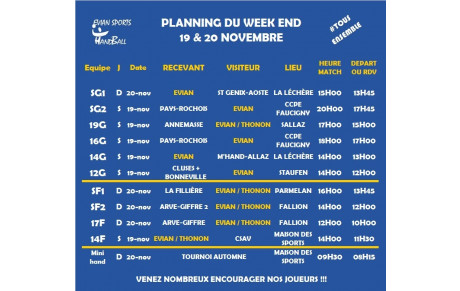 Matchs du week-end (19-20 nov.)