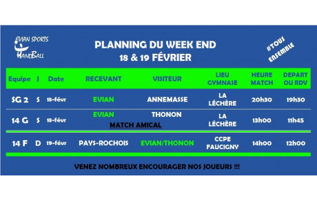 Matchs du week-end (18-19 février)