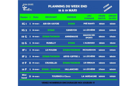 Matchs du week-end (18-19 Mars)