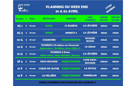 Matchs du week-end (01-02 Avril)