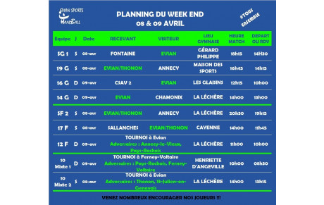 Matchs du week-end (08-09 Avril)