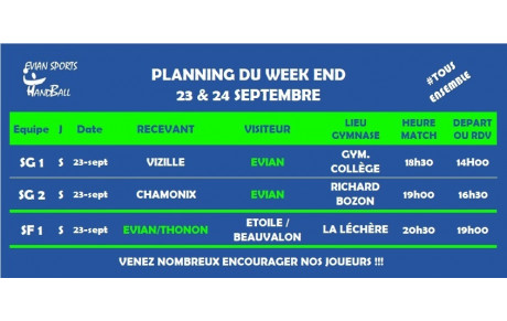 Matchs du weekend (23 &amp; 24 septembre)