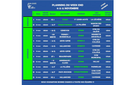 Matchs du weekend (11 &amp; 12 NOV.)