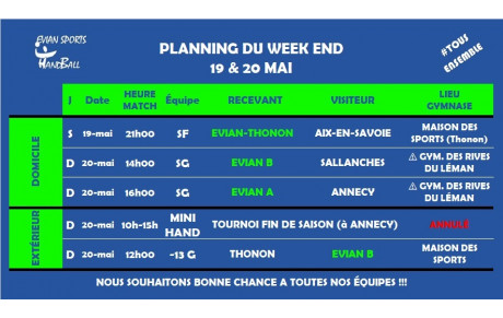 Matchs du weekend (19 &amp; 20 MAI)