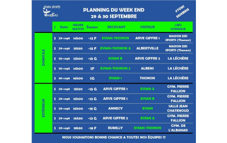 MATCHS DU WEEKEND (29 &amp; 30 SEPT.)