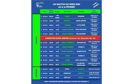 MATCHS DU WEEKEND I 09- 10 FEVRIER