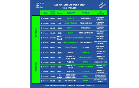 MATCHS DU WEEKEND I 16-17 MARS