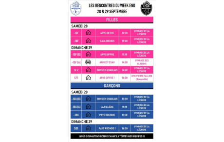 MATCHS DU WEEKEND I 28 - 29 SEPTEMBRE