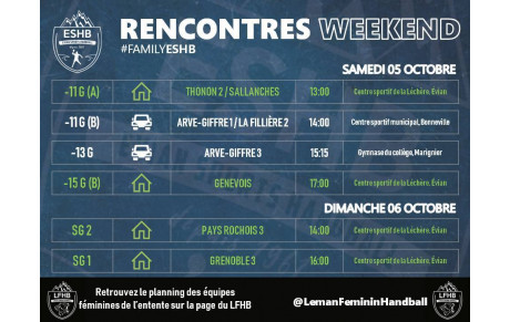 MATCHS ESHB WEEKEND I 05 - 06 OCTOBRE