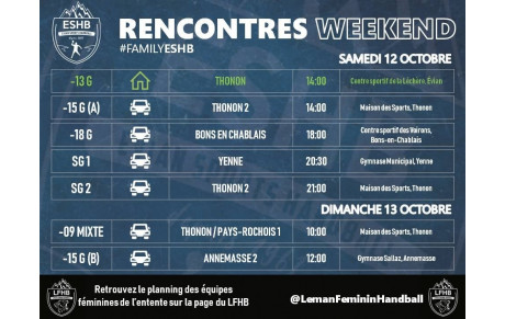 MATCHS WEEKEND ESHB |12-13 OCTOBRE