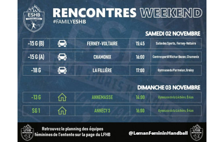 MATCHS WEEKEND ESHB |02-03 NOVEMBRE