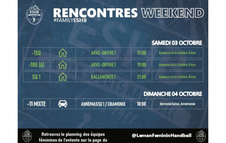 MATCHS WEEK-END ESHB | 03-04 OCTOBRE 