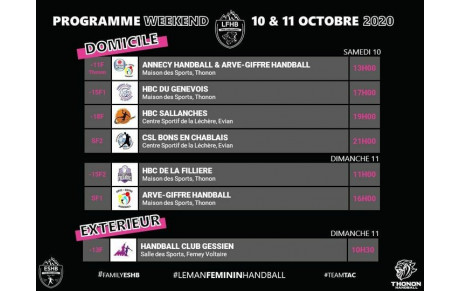 MATCHS WEEK-END LFHB | 10-11 OCTOBRE