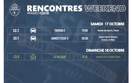 MATCHS WEEK-END ESHB | 17-18 OCTOBRE
