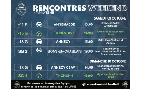 Matchs week-end | 09-10 octobre 