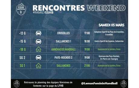 Matchs week-end | 05-06 mars